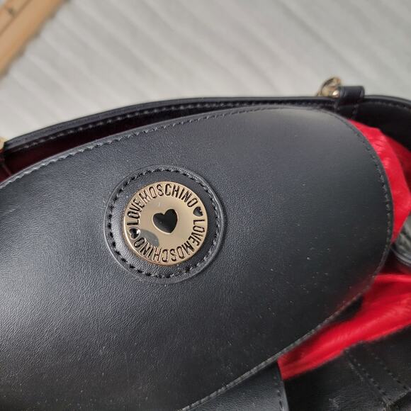 Love Moschino Black Studded Quilted Handbag Gold Chain Purse Heart Details Vegan - Picture 7 of 12